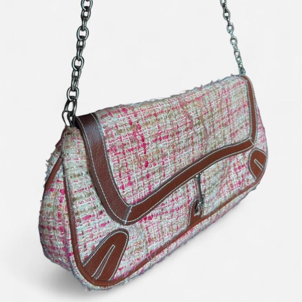 Y2K vintage pink & white tweed purse with chain strap
